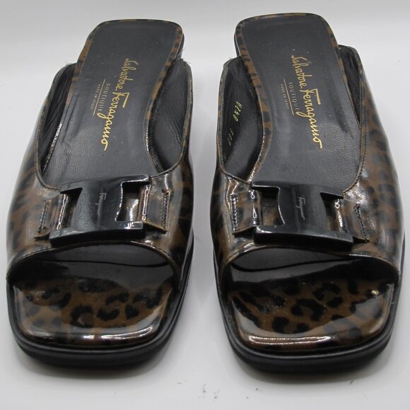 Salvatore Ferragamo leopard print patent leather wedge mule in 8.5AA - Picture 3 of 7